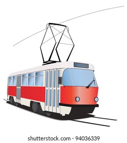 Classic Czech tramway in vector. Traditional colors
