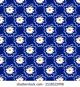 Classic daisies on a blue background. Pattern for textiles, wallpaper, background, wrapping paper, fabric.
