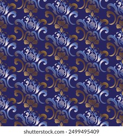 Classic Damask color gradient seamless pattern design. Wallpaper, jacquard texture and curtain pattern. Floral pattern. Wallpaper baroque, damask background.