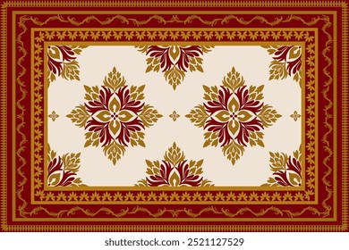 Clásico damasco patrón geométrico étnico sin fisuras de oro y rojo sobre un fondo gris claro. Tela nativa americana, azulejos, alfombras, camisas