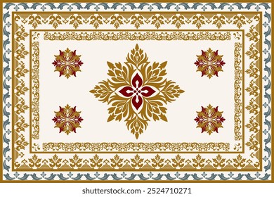 Padrão geométrico étnico damasco clássico padrão samless ouro e vermelho em um fundo cinza claro. Tecido ameríndio, azulejos, tapetes, camisas
