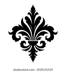 Padrão floral damasco clássico em preto e branco, design simétrico decorativo ideal para fundos, papéis de parede, têxteis, estofos, cortinas e roupas