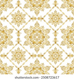 Classic Damask gold seamless pattern, Vintage design, element style, floral ornament, Luxury Ornamental lace tracery, wallpaper, Traditional background, Vector Illustration for Elegant Textile Design