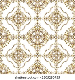 Classic Damask Golden Seamless Pattern, Vector Illustration for Elegant Textile Design, Rich ornament, old Damascus style gold pattern for wallpapers, textile, packaging, background, luxury products