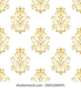 Classic Damask golden seamless pattern, Vintage design, element old style, Gold floral ornament, Luxury Ornamental lace tracery, Traditional background, Vector Illustration for Elegant Textile Design
