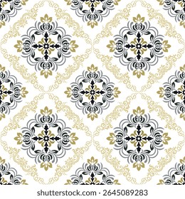 Classic damask pattern in gray and beige for sophisticated backgrounds. Decorative background texture. Vector, illustration.