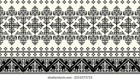 A classic damask pattern in a timeless black and white color palette. The intricate floral and geometric motifs create a luxurious and elegant design. This versatile pattern is perfect for a variety 