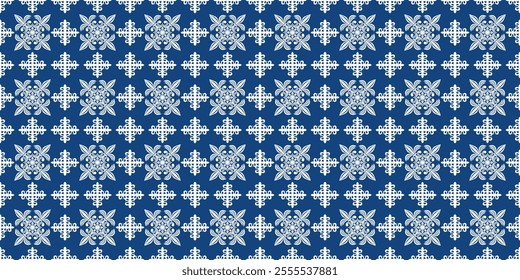 A classic damask pattern in a timeless blue and white color palette. The intricate floral and geometric motifs create a luxurious and elegant design. This versatile pattern is perfect for a variety 