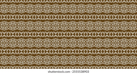 A classic damask pattern in a timeless brown and white color palette. The intricate floral and geometric motifs create a luxurious and elegant design. This versatile pattern is perfect for a variety 