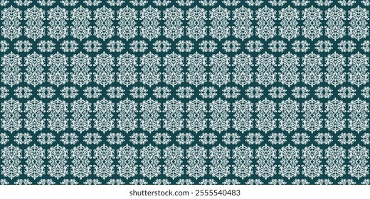 A classic damask pattern in a timeless teal and white color palette. The intricate floral and geometric motifs create a luxurious and elegant design. This versatile pattern is perfect for a variety 