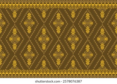 Classic Damask Pattern - Vector Illusion for Elegant Textile in yellow-brown tones.