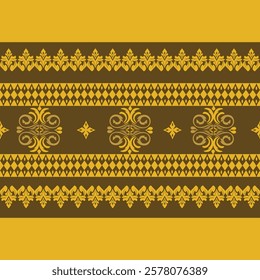 Classic Damask Pattern - Vector Illusion for Elegant Textile in yellow-brown tones.
