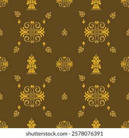 Classic Damask Pattern - Vector Illusion for Elegant Textile in yellow-brown tones.