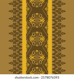 Classic Damask Pattern - Vector Illusion for Elegant Textile in yellow-brown tones.