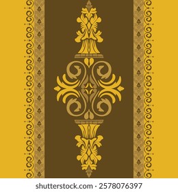 Classic Damask Pattern - Vector Illusion for Elegant Textile in yellow-brown tones.