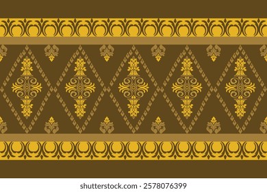 Classic Damask Pattern - Vector Illusion for Elegant Textile in yellow-brown tones.