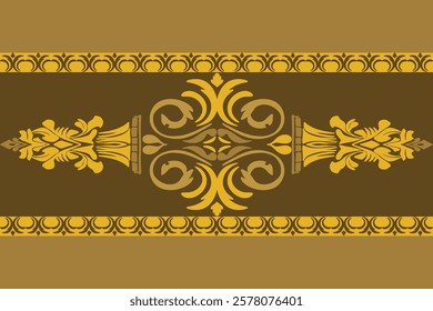 Classic Damask Pattern - Vector Illusion for Elegant Textile in yellow-brown tones.