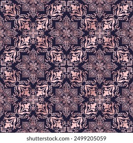 Classic Damask rose gold seamless pattern, Wallpaper in the style of Baroque, Vintage background, Luxury floral Graphic pattern for fabric, curtain, packaging, Vector Illustration for Textile Design
