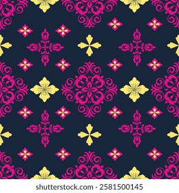 Classic Damask Seamless, Floral pattern, Baroque style on dark background, Reversible fabric, Wall hangings.