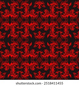 Klassische Damast nahtloses Muster Blume roten Hintergrund schwarz , Vektorgrafiken für elegante Textildesigns 