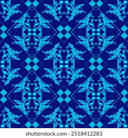 Classic Damask seamless pattern flower background blue, vector illustrations for elegant textile designs