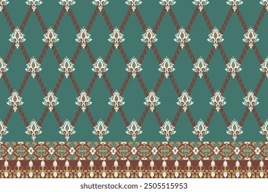Classic Damask Seamless 
Pattern on green tone - Vector Illustration for Elegant Textile 
Design 