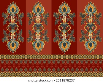 Classic Damask sin costuras 
Patrón en tono rojo-marrón - Ilustración vectorial para Textil Elegante 
Diseño 