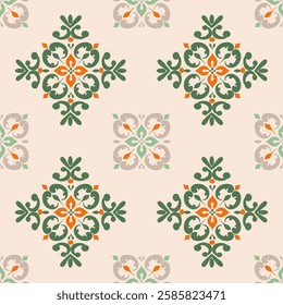 Classic Damask Seamless Pattern on green tone - Vector Illustration for Elegant Textile 
Design