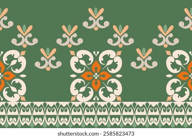 Classic Damask Seamless Pattern on green tone - Vector Illustration for Elegant Textile 
Design