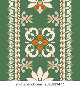 Classic Damask Seamless Pattern on green tone - Vector Illustration for Elegant Textile 
Design