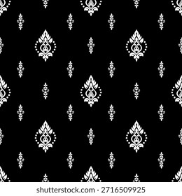 Patrón clásico de Damasco sin fisuras sobre fondo negro - Ilustración vectorial para el diseño textil elegante, alfombra, Fondo de pantalla	