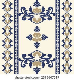 Classic Damask Seamless Pattern oncream blue - Vector Illustration for Elegant Textile Design