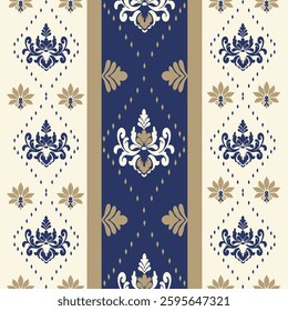 Classic Damask Seamless Pattern oncream blue - Vector Illustration for Elegant Textile Design