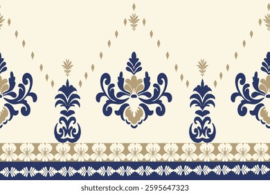 Classic Damask Seamless Pattern oncream blue - Vector Illustration for Elegant Textile Design