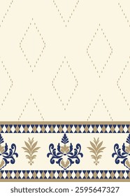 Classic Damask Seamless Pattern oncream blue - Vector Illustration for Elegant Textile Design