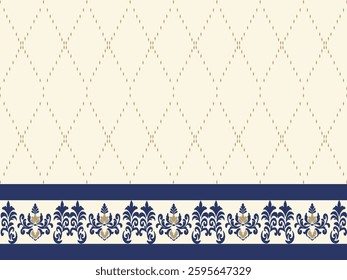Classic Damask Seamless Pattern oncream blue - Vector Illustration for Elegant Textile Design