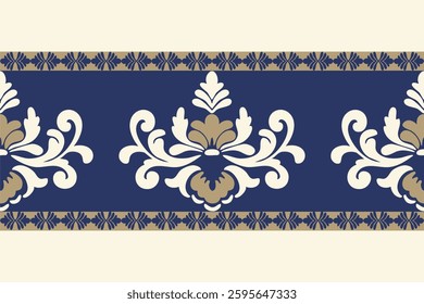 Classic Damask Seamless Pattern oncream blue - Vector Illustration for Elegant Textile Design