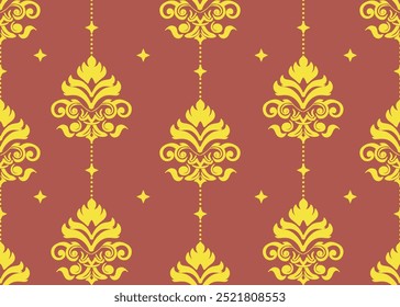 Classic Damask Seamless Pattern, Reddish pink and Gold, Vector Illustration for Textile, Decorate, Interior, wall paper, bedding, Brocade, Drapery, luxury, fashion