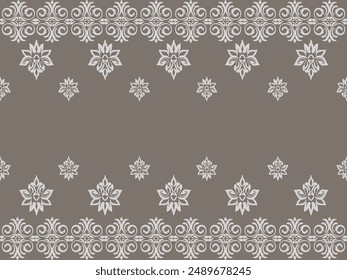 Classic Damask Seamless
Pattern - Vector Illustration for Elegant Textile Design , cream color on mole grey background for various applications including wallpapers, fabrics, and digital art. 