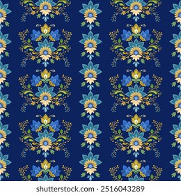 Classic Damask Seamless Pattern - Vector Illustration for Elegant Textile Design - Dark Blue Pattern