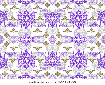 
Classic Damask Seamless
Pattern - Vector Illustration for Elegant Textile
Design,Damask,Jacquard loom, Brocade, Satin weave,ethnic, geometric, textile, fabric, motif, retro