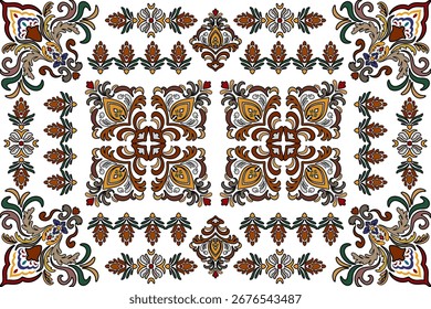 Classic Damask Seamless Pattern Vector Illustration Elegant Vintage Floral carpet Luxury cloth Home Decoration Brown yellow green grey