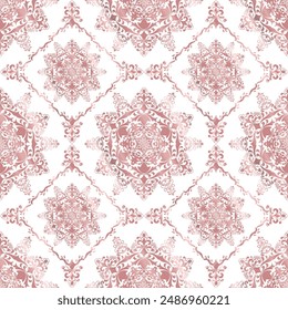 Patrón sin costuras Damask clásico, diseño de Antiguas, elemento de estilo antiguo, ornamento floral de oro rosa, tracería de encaje ornamental de lujo, fondo tradicional, Ilustración vectorial para el diseño textil elegante