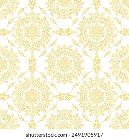 Klassisches Damast nahtloses Muster, Klassisches Golddesign, Elementstil, florales Ornament, Luxus Ornamental Spitze Tracery, Bildschirmhintergrund, Traditioneller Hintergrund, Vektorillustration für Elegant Textile Design