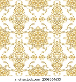 Classic Damask seamless pattern, Vintage gold design, element style, Golden floral ornament, Luxury Ornamental lace tracery, wallpaper, Traditional background, Vector Illustration for Textile Design