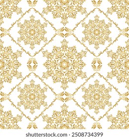 Classic Damask seamless pattern, Vintage design, element style, Gold floral ornament, Luxury Ornamental lace tracery, wallpaper, Traditional background, Vector Illustration for Elegant Textile Design