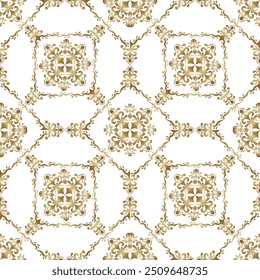 Clássico Damasco padrão sem emenda, Vintage design de ouro, estilo vitoriano velho, ornamento floral, Luxo Ornamental rendas tracery, papel de parede, Fundo tradicional, Ilustração de vetor para o Design Têxtil