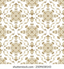 Modelo inconsútil clásico de Damasco, diseño del oro de Antiguas, estilo del elemento, ornamento de la flor, tracería ornamental de lujo del cordón, Fondo de pantalla, fondo tradicional, Ilustración vectorial para el diseño textil elegante