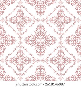 Klassische Damast nahtloses Muster, Vintage-Design, Element alten Stil, Roségold Blumenornament, Luxus Zierspitze tracery, Traditioneller Hintergrund, Vektorgrafik für Elegantes Textildesign