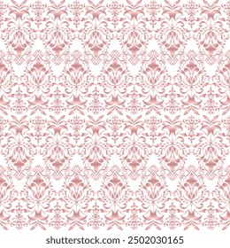 Klassische Damast nahtloses Muster, Tapete im Stil des Barock, Vintage-Hintergrund, Luxus-Roségold floral Grafikmuster für Stoff, Vorhang, Verpackung, Vektorgrafik für Textildesign
